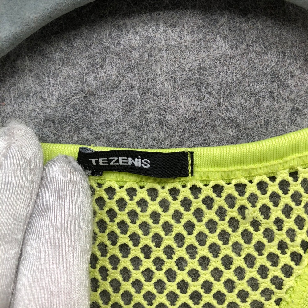 Tezenis Neon Yellow Fishnet Mesh Racerback Tank Top Womens L Rave Festival Y2K - Picture 5 of 8